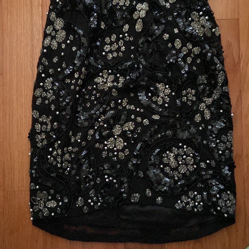Vintage Black Beaded Floral Scoop-Neck Mini Dress - Picture 7 of 9